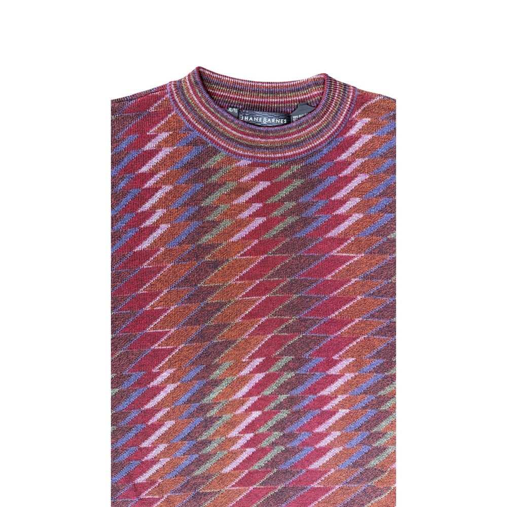 Jhane Barnes XL Silk Cotton Geometric Jacquard Sweater Lightweight Art Deco 90s